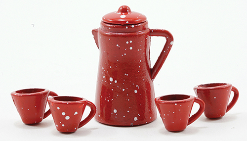 Dollhouse Miniature Red Enamelware Coffee Set, 6Pk Dollhouse Miniature Red Enamelware Coffee Set, 6Pk